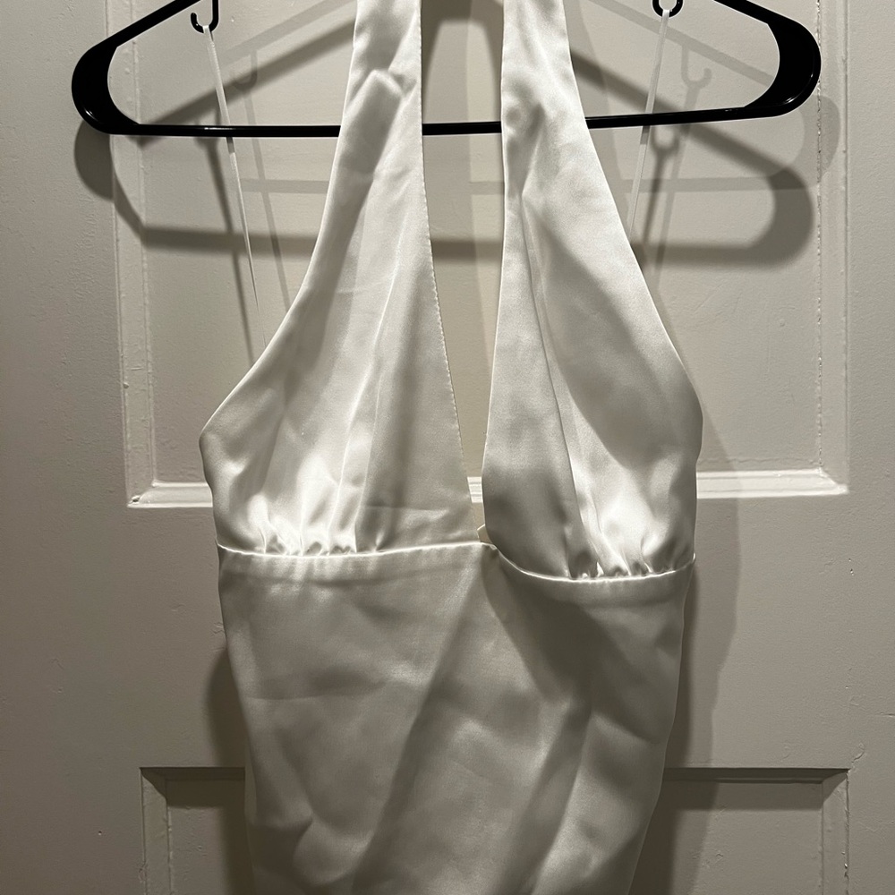 Zara White Satin Halter Crop Top
